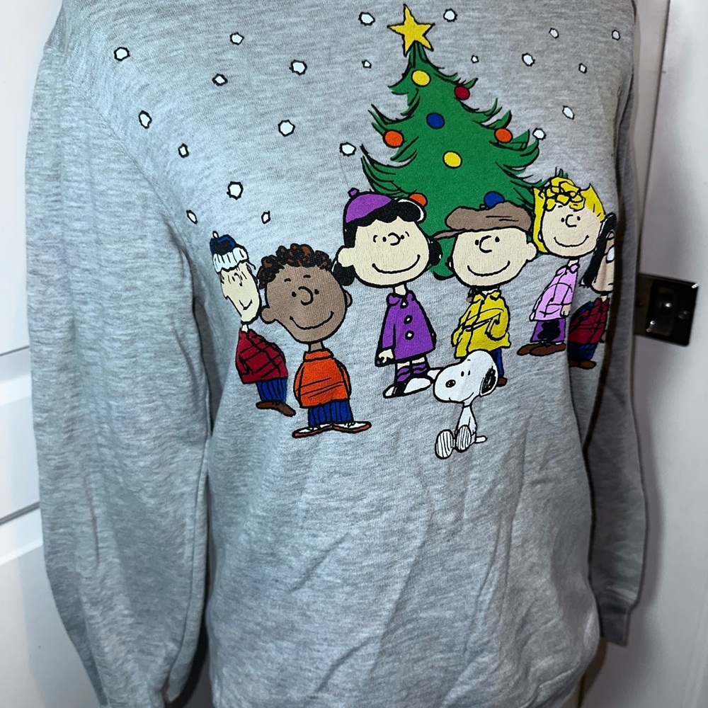 Peanuts Snoopy Charlie Brown Christmas Sweatshirt Gray Holiday Size S - Picture 3 of 10
